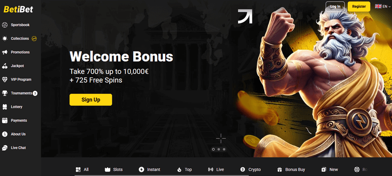 Screenshot of the BetiBet Casino homepage