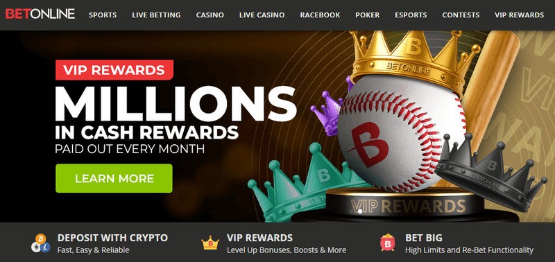 Screenshot of the BetOnline Casino homepage