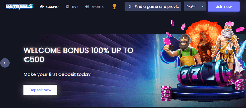 Screenshot of the Betreels Casino homepage