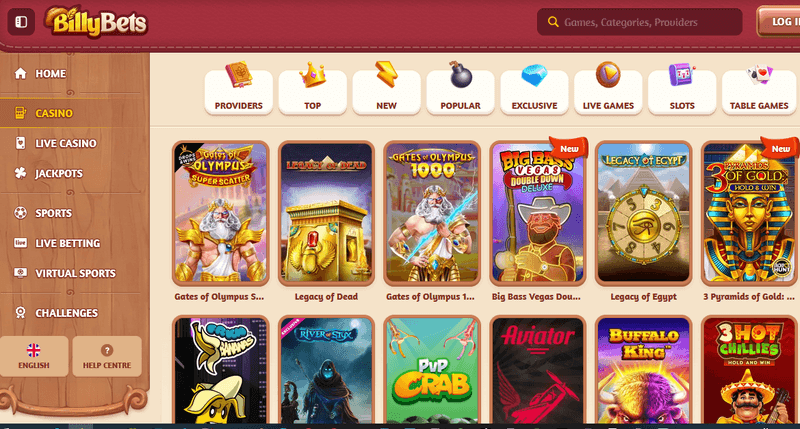 BillyBets Casino games
