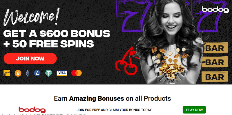 Screenshot of the Bodog Casino homepage