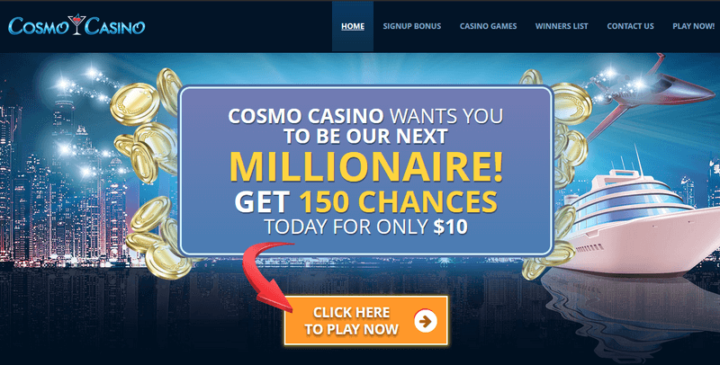 Screenshot of the Cosmo Casino homepage