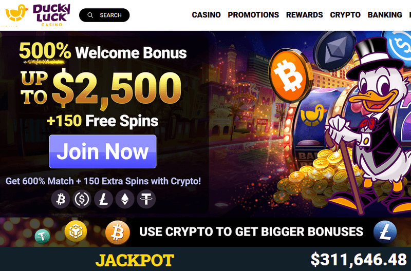 DuckyLuck Casino homepage screenshot