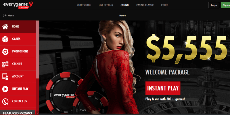 Screenshot of the Everygame Casino homepage