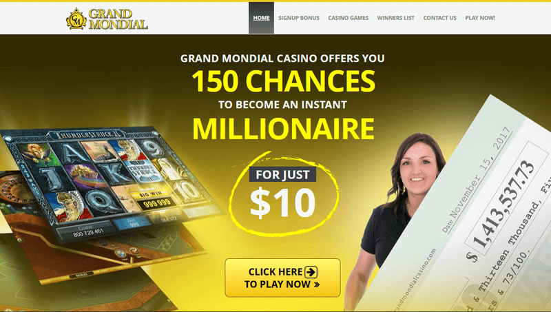 Screenshot of the Grand Mondial Casino homepage