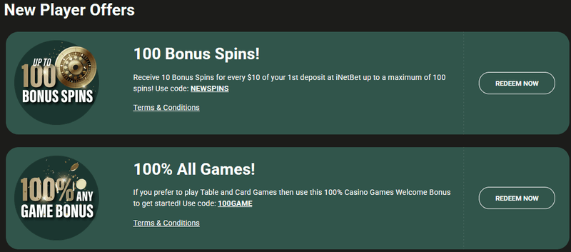 iNetBet Casino bonuses