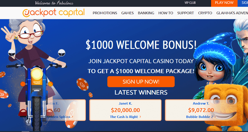 Screenshot of the Jackpot Capital Casino homepage