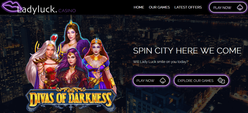 Screenshot of the Lady Luck Casino homepage
