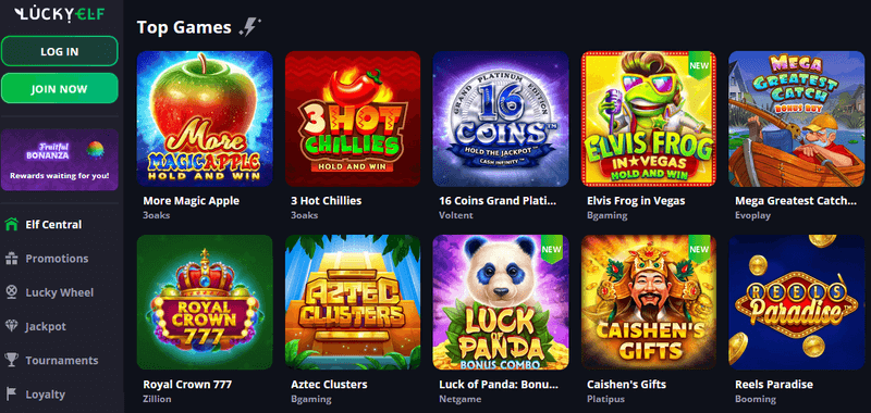 Lucky Elf Casino games screenshot