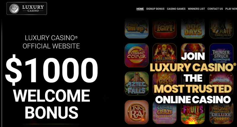Screenshot of the Luxury Casino homepage