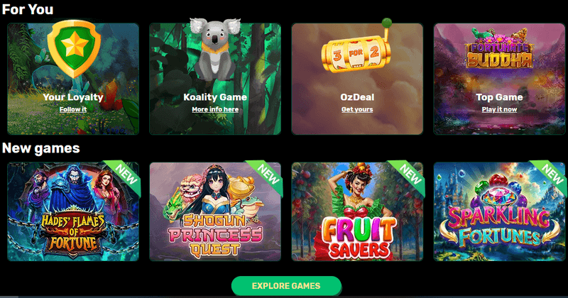 Ozwin Casino games screenshot