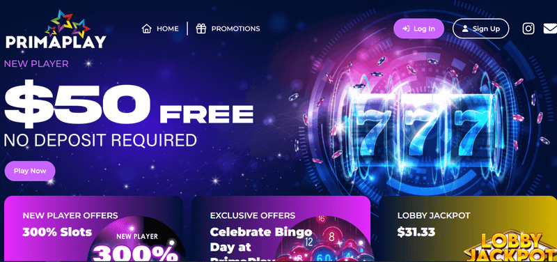 Screenshot of the PrimaPlay Casino homepage