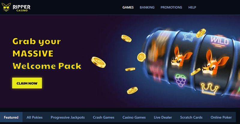 Screenshot of the Ripper Casino homepage