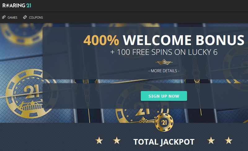 Screenshot of the Roaring 21 Casino homepage