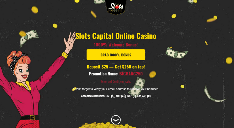 Screenshot of the Slots Capital Casino homepage