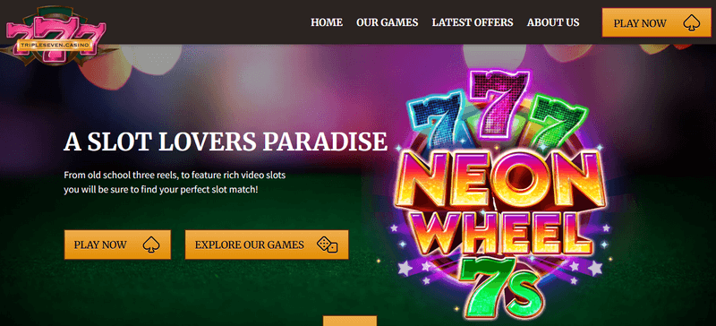 Screenshot of the TripleSeven Casino homepage