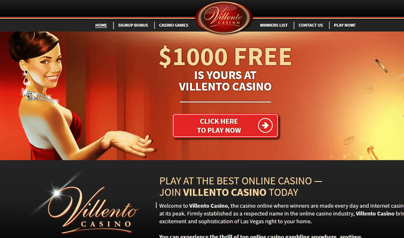 Villento Casino homepage screenshot